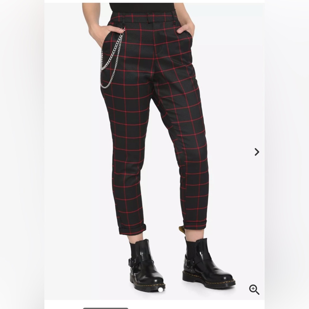 Hot Topic Red & Black Grid Pants With Detachable Chain NWT Large Grunge Emo